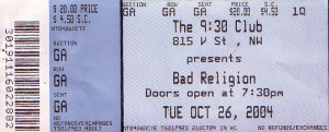 Bad Religion @ The 9:30 Club - Washington, D.C., Etats-Unis [26/10/2004]