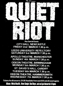 Quiet Riot @ University Refectory - Leeds, Angleterre [03/03/1984]