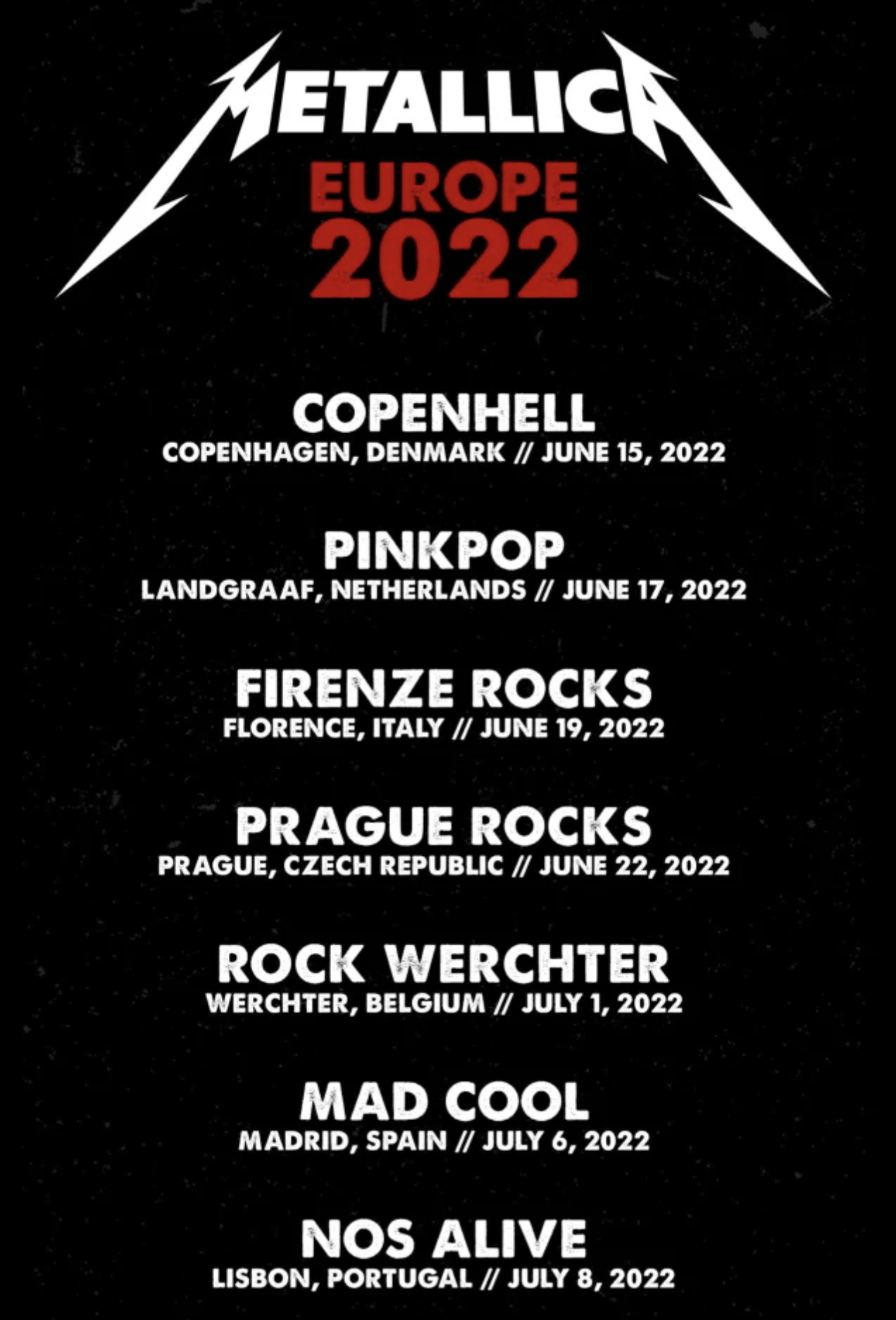 metallica tour dates 2022 europe